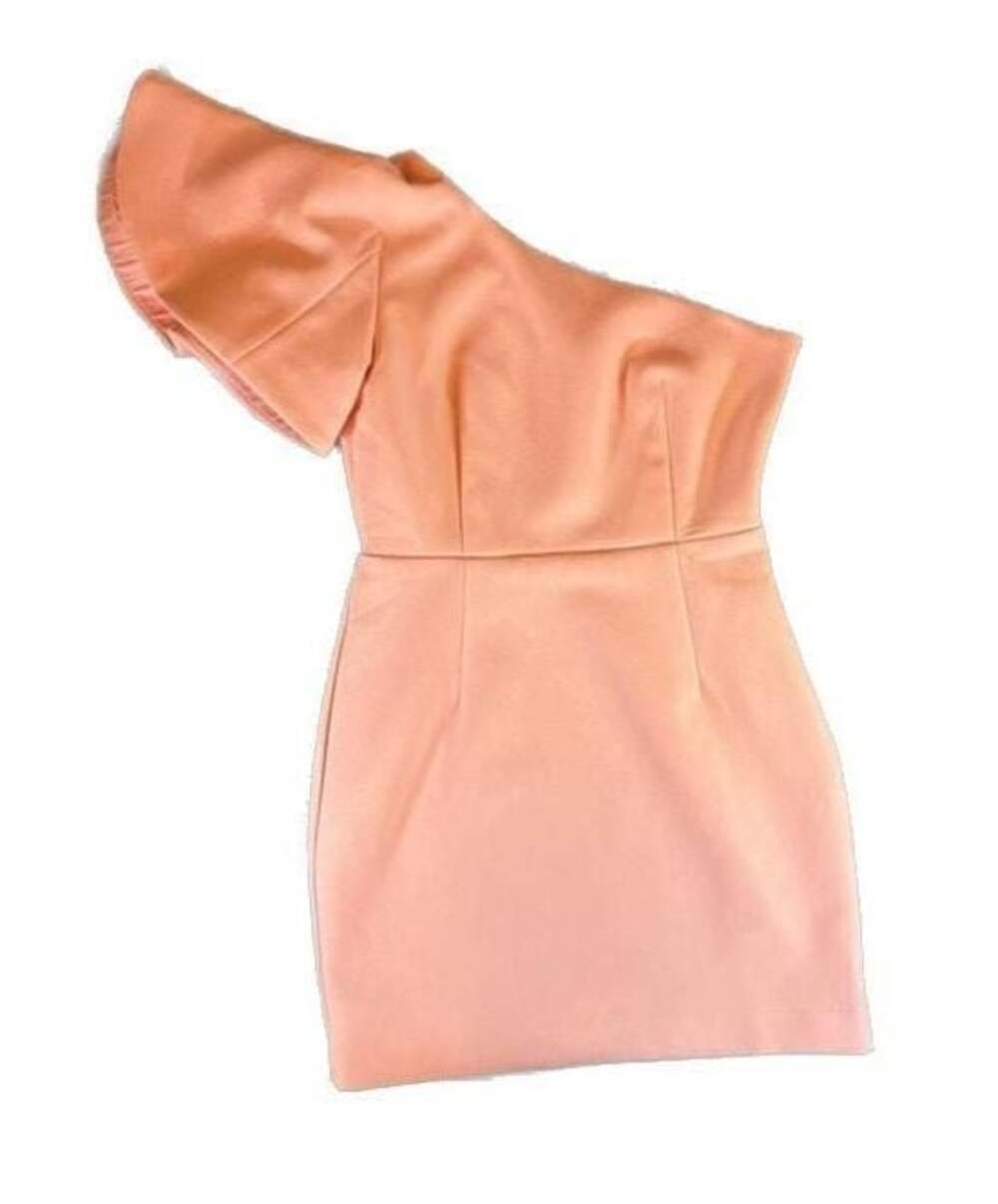 L'ATISTE Mini Cocktail Dress One-Shoulder Ruffle Sleeve in Light Pink